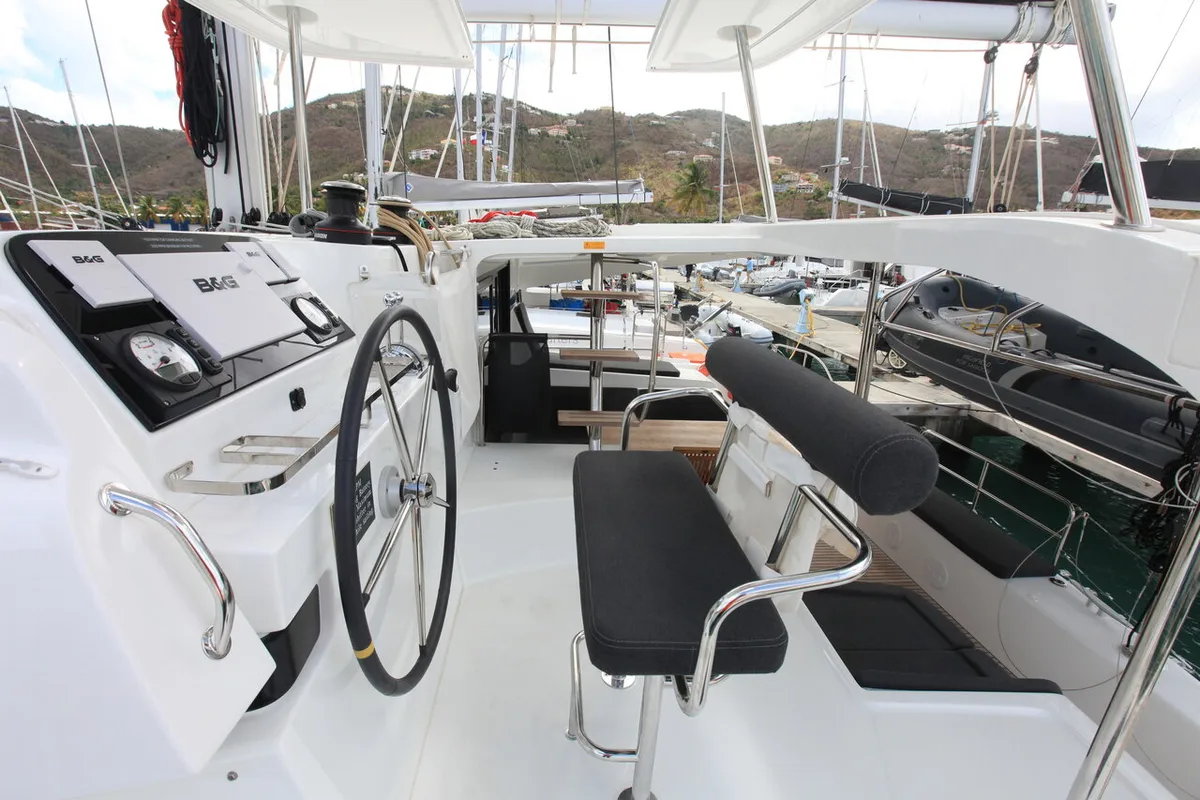 Cockpit of Stella, a Lagoon 42 catamaran at Road Town, British Virgin Islands