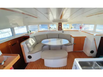 Salon of Manatéa, a Lagoon 38 catamaran at Hyères, France