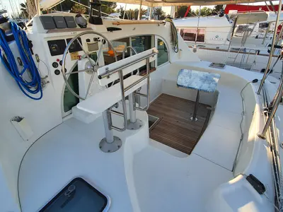 Cockpit of Manatéa, a Lagoon 38 catamaran at Hyères, France