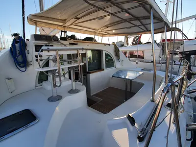 Cockpit of Manatéa, a Lagoon 38 catamaran at Hyères, France