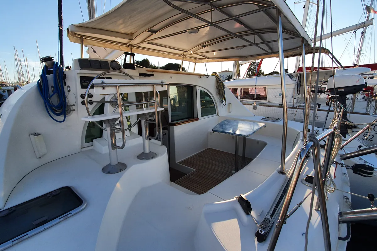 Cockpit of Manatéa, a Lagoon 38 catamaran at Hyères, France