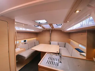 Salon of Nafrayou, a Dufour 390 GL sailboat at Marseille, France
