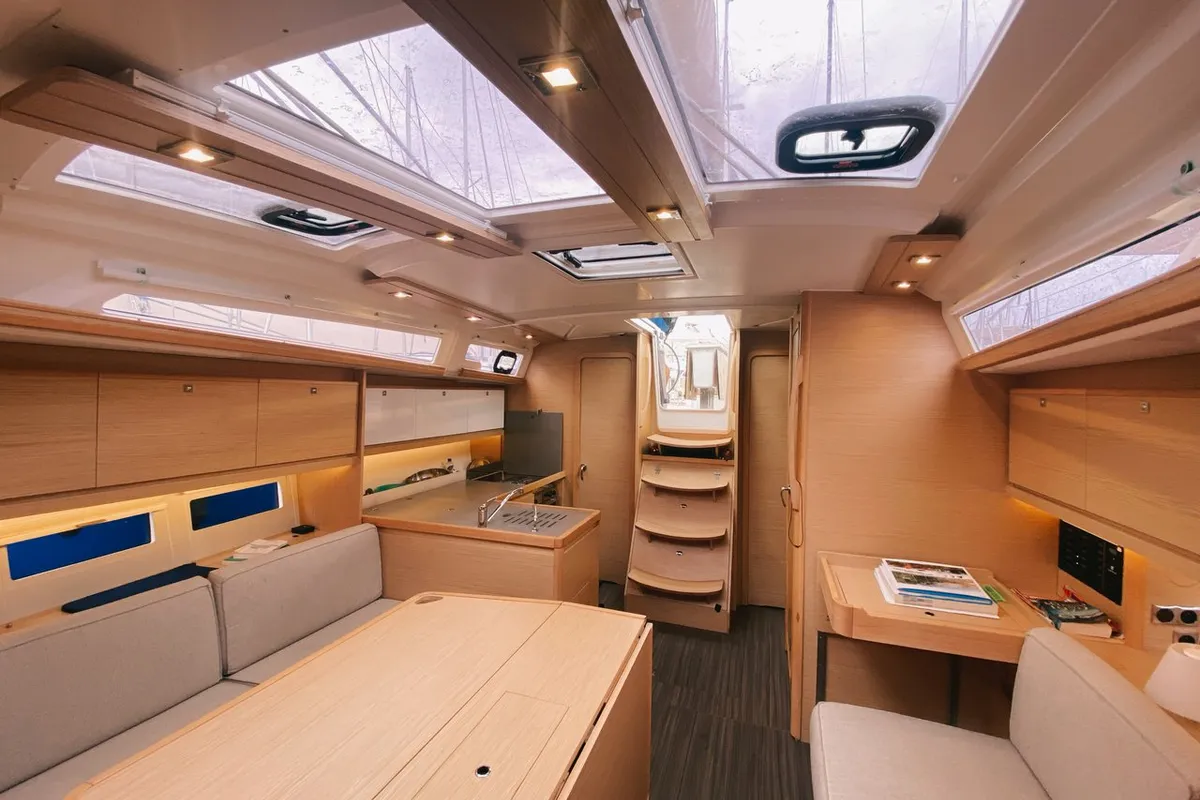 Salon of Nafrayou, a Dufour 390 GL sailboat at Marseille, France