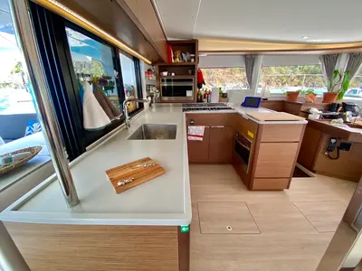Galley of Maryna, a Lagoon 46 catamaran at Roche Caiman, Seychelles