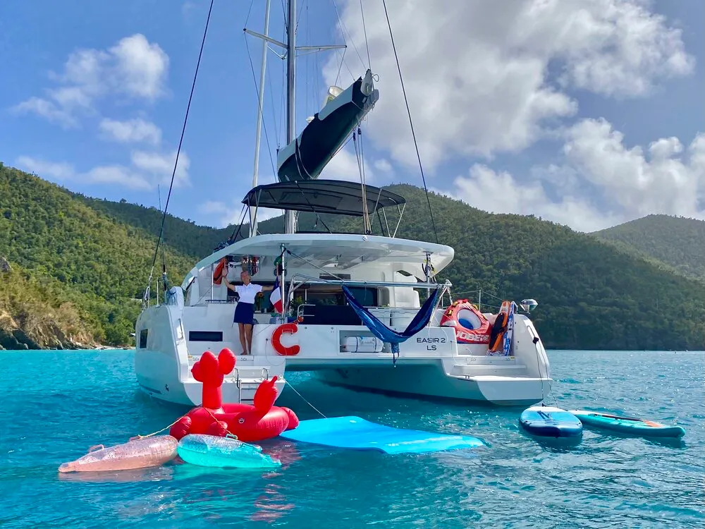 Exterior view of Maryna, a Lagoon 46 catamaran at Roche Caiman, Seychelles