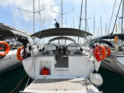Deck of Sarsala, a Hanse 458 sailboat at Fethiye, Turkey