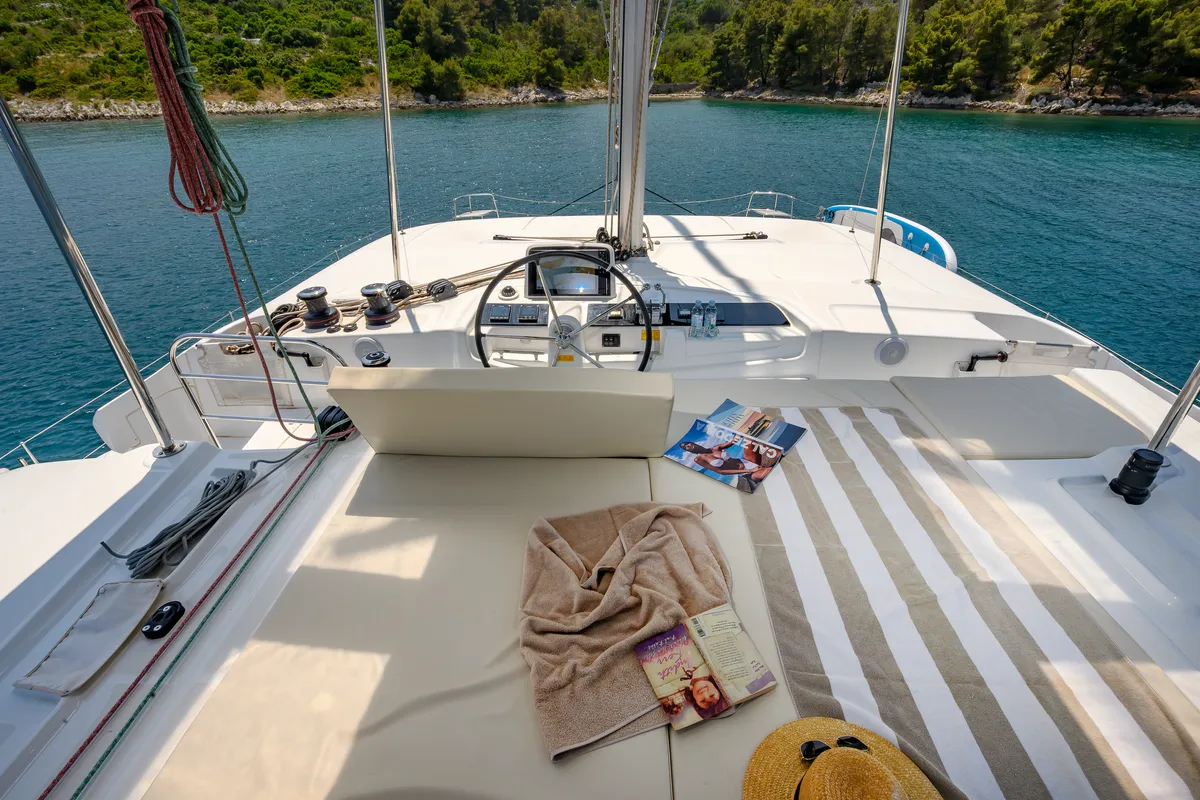 Cockpit of Gemini, a Lagoon 46 catamaran at Trogir, Croatia