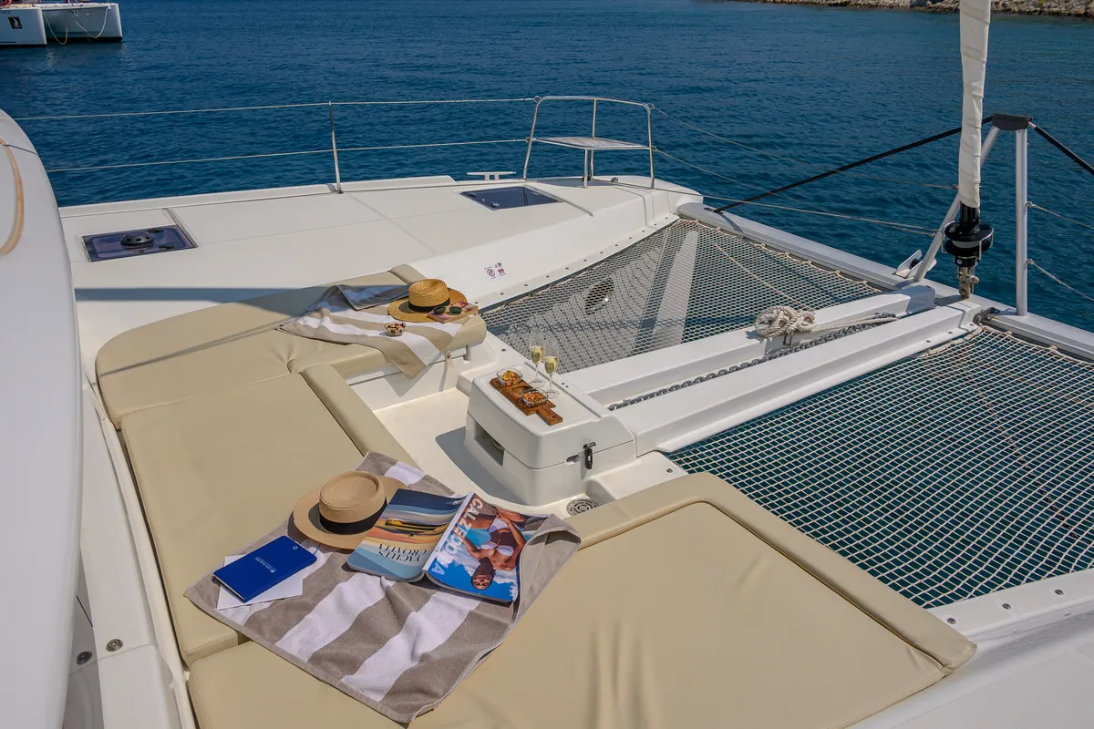 Deck of Gemini, a Lagoon 46 catamaran at Trogir, Croatia