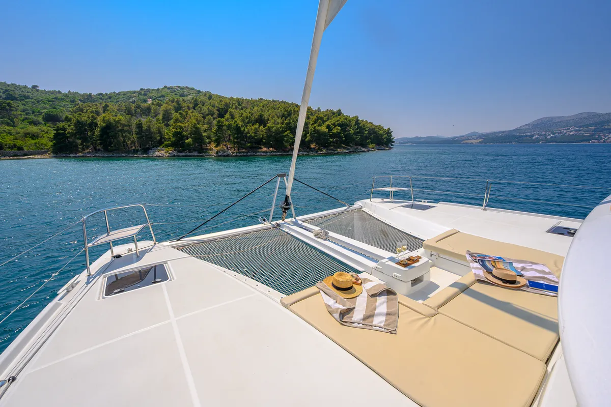 Deck of Gemini, a Lagoon 46 catamaran at Trogir, Croatia