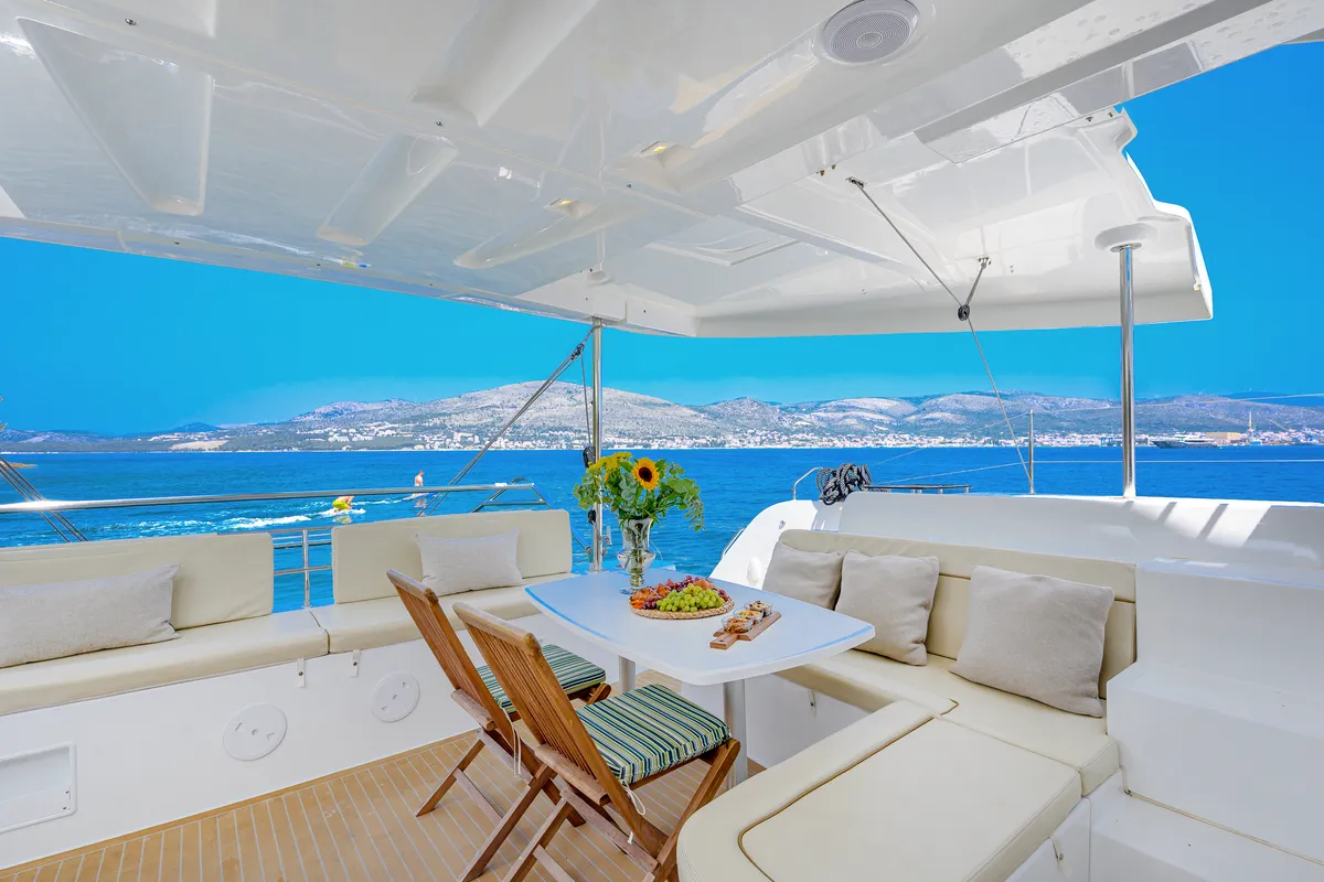 Deck of Gemini, a Lagoon 46 catamaran at Trogir, Croatia