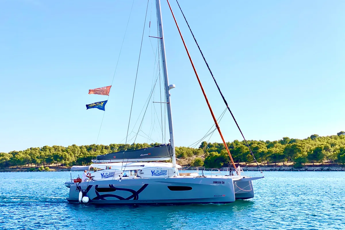 Exterior view of ARABELLA, a Excess 14 catamaran at Šibenik, Croatia