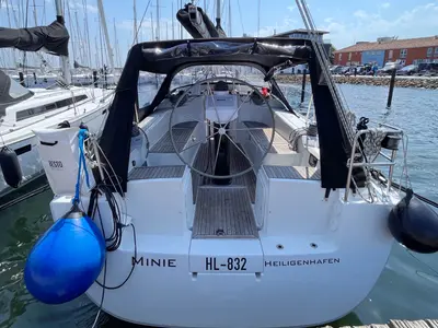 Cockpit of Minie, a Hanse 370 sailboat at Heiligenhafen, Germany