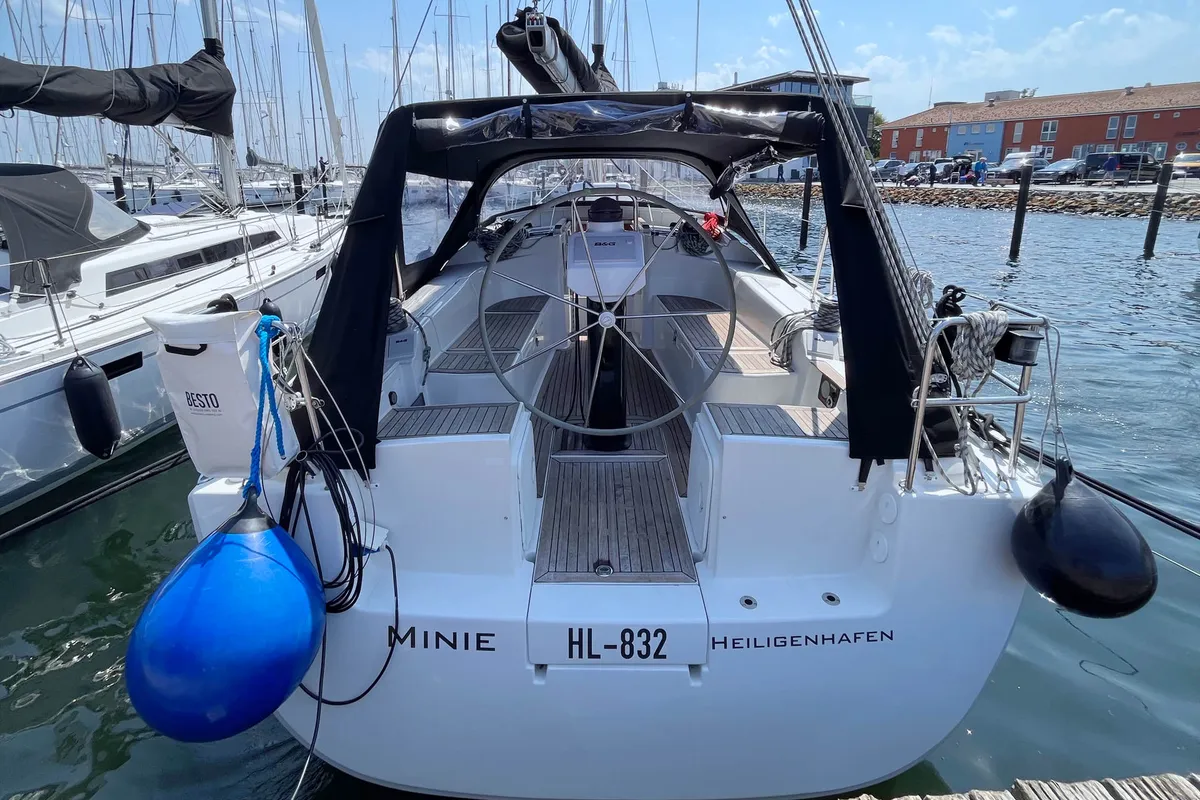 Cockpit of Minie, a Hanse 370 sailboat at Heiligenhafen, Germany