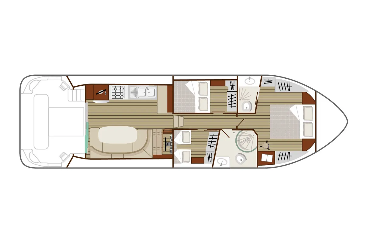 Floor plan of Opus, a Nicols Estivale Sixto motorboat at Grez-Neuville, France