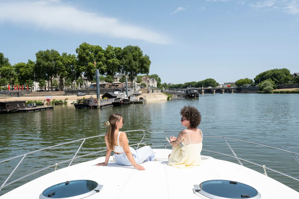 Deck of Opus, a Nicols Estivale Sixto motorboat at Grez-Neuville, France