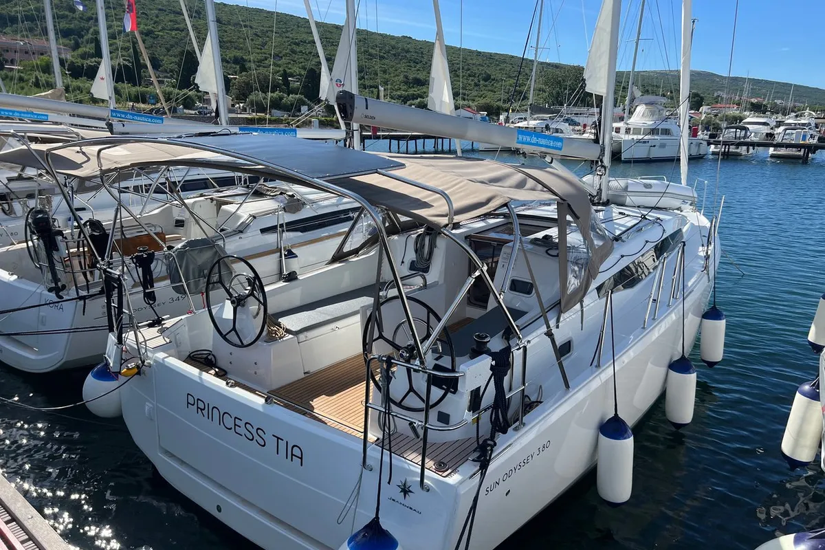 Exterior view of Princess Tia, a Jeanneau Sun Odyssey 380 sailboat at Punat, Croatia