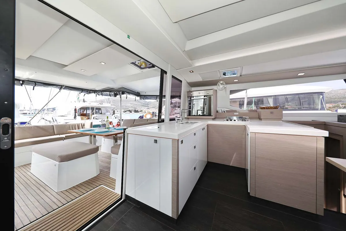Galley of La Mula, a Fountaine Pajot Astrea 42 catamaran at Grad Trogir, Croatia
