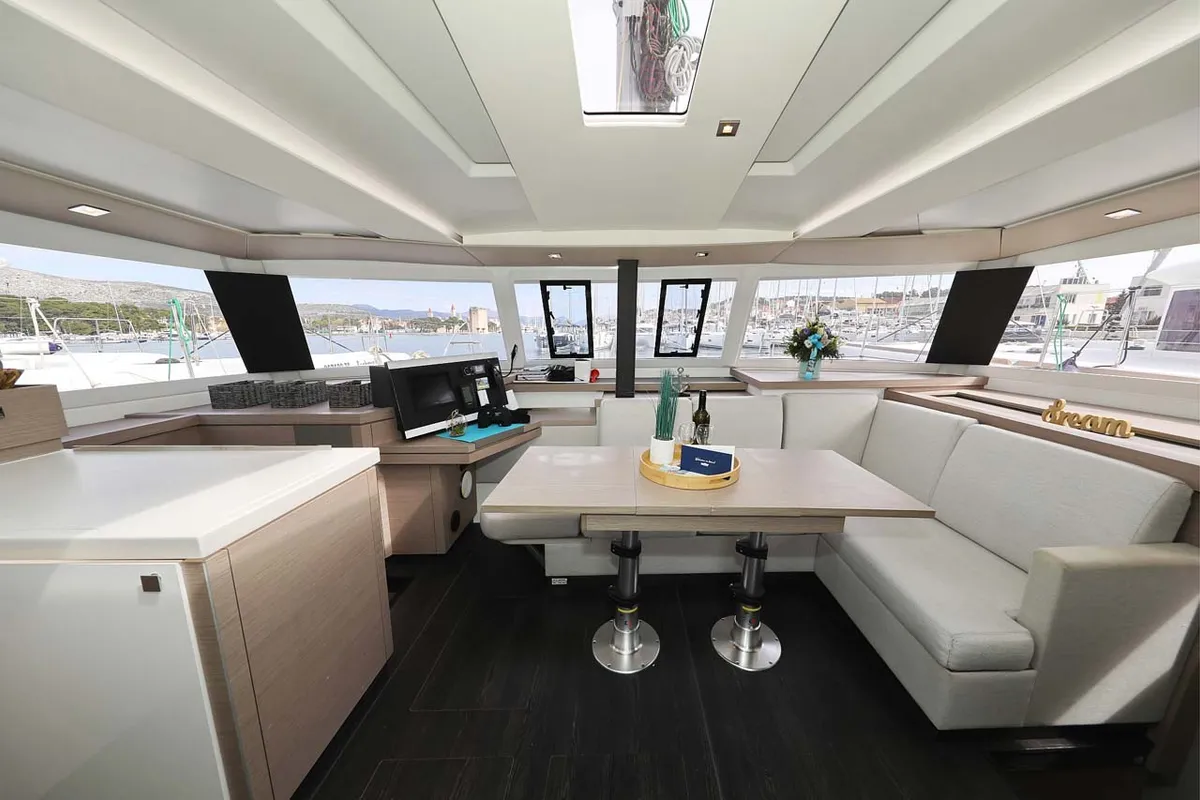 Salon of La Mula, a Fountaine Pajot Astrea 42 catamaran at Grad Trogir, Croatia