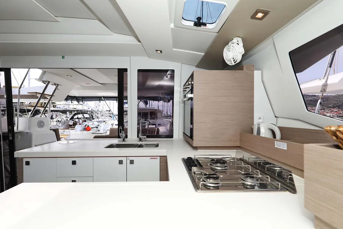 Galley of La Mula, a Fountaine Pajot Astrea 42 catamaran at Grad Trogir, Croatia