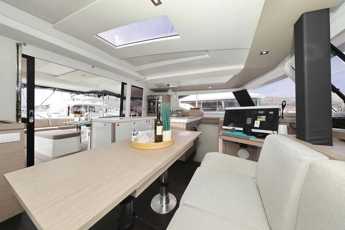 Salon of La Mula, a Fountaine Pajot Astrea 42 catamaran at Grad Trogir, Croatia