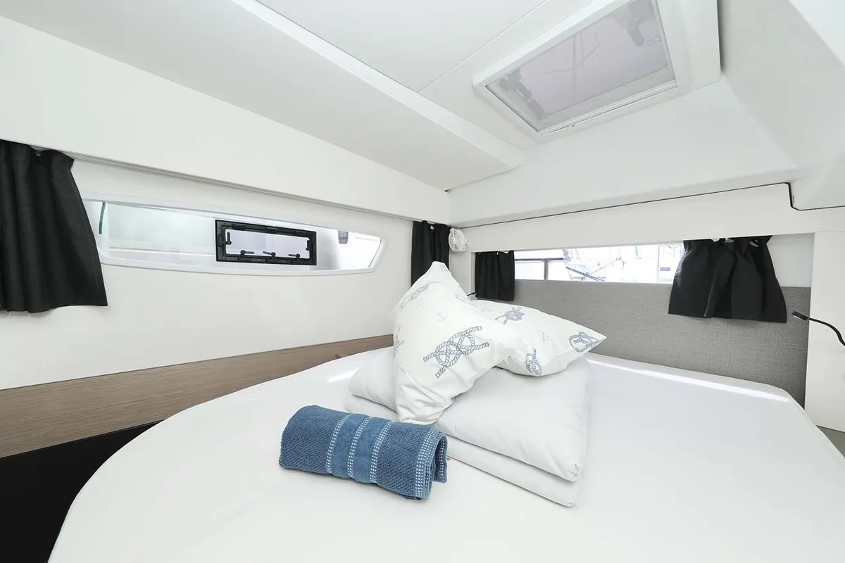Head on La Mula, a Fountaine Pajot Astrea 42 catamaran at Grad Trogir, Croatia
