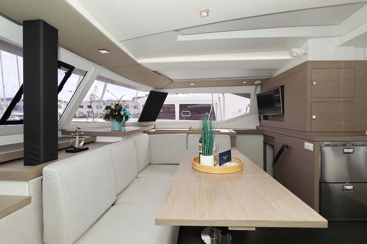 Salon of La Mula, a Fountaine Pajot Astrea 42 catamaran at Grad Trogir, Croatia