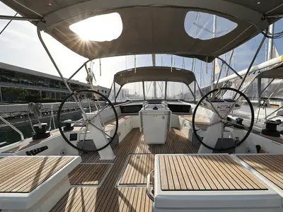 Cockpit of Sasool, a Beneteau Oceanis 46.1 sailboat at Grad Trogir, Croatia