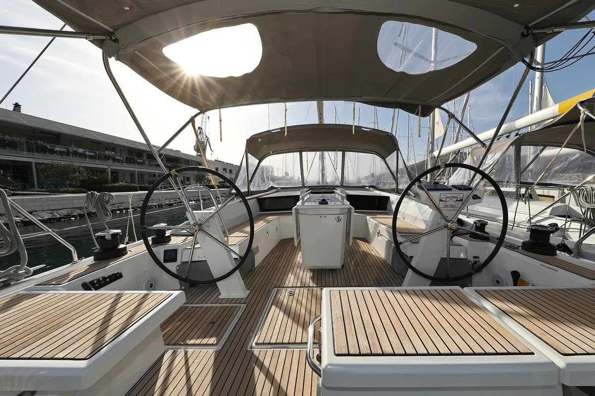 Cockpit of Sasool, a Beneteau Oceanis 46.1 sailboat at Grad Trogir, Croatia