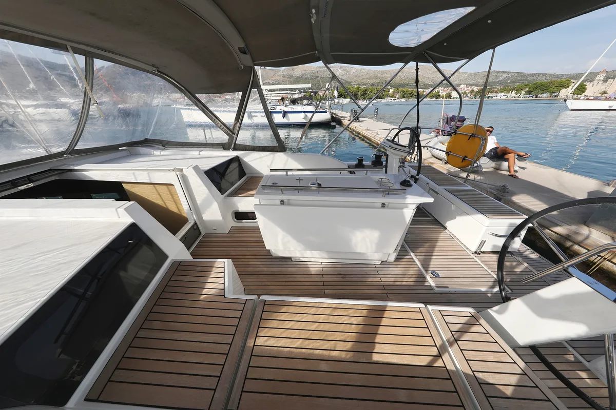 Deck of Sasool, a Beneteau Oceanis 46.1 sailboat at Grad Trogir, Croatia