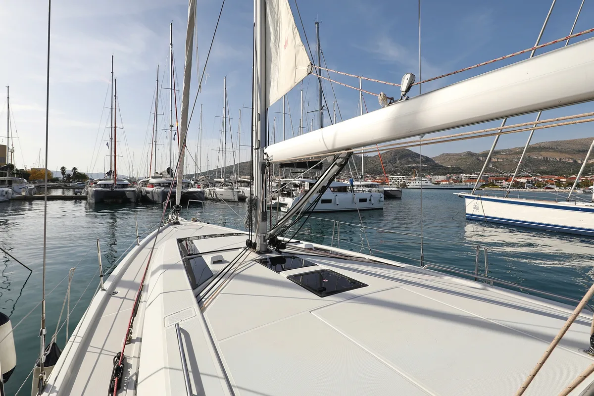 Deck of Sasool, a Beneteau Oceanis 46.1 sailboat at Grad Trogir, Croatia