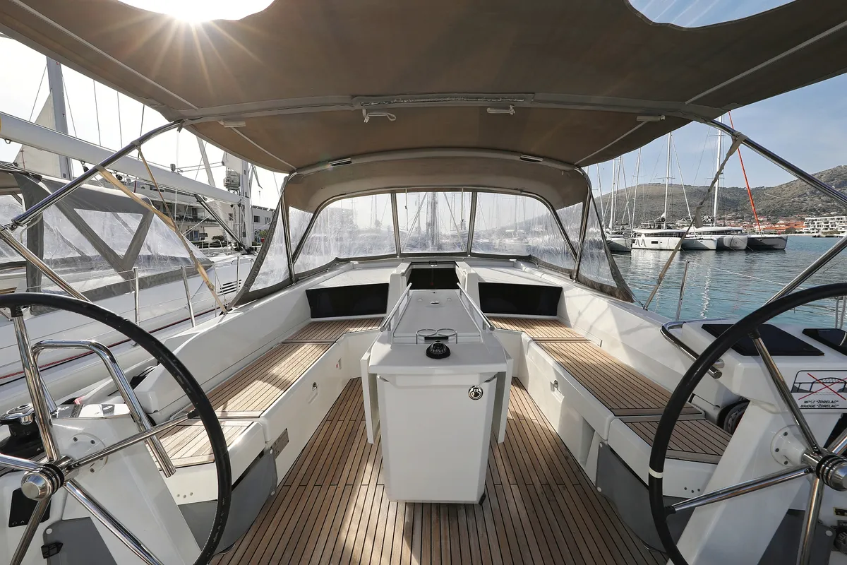 Cockpit of Sasool, a Beneteau Oceanis 46.1 sailboat at Grad Trogir, Croatia