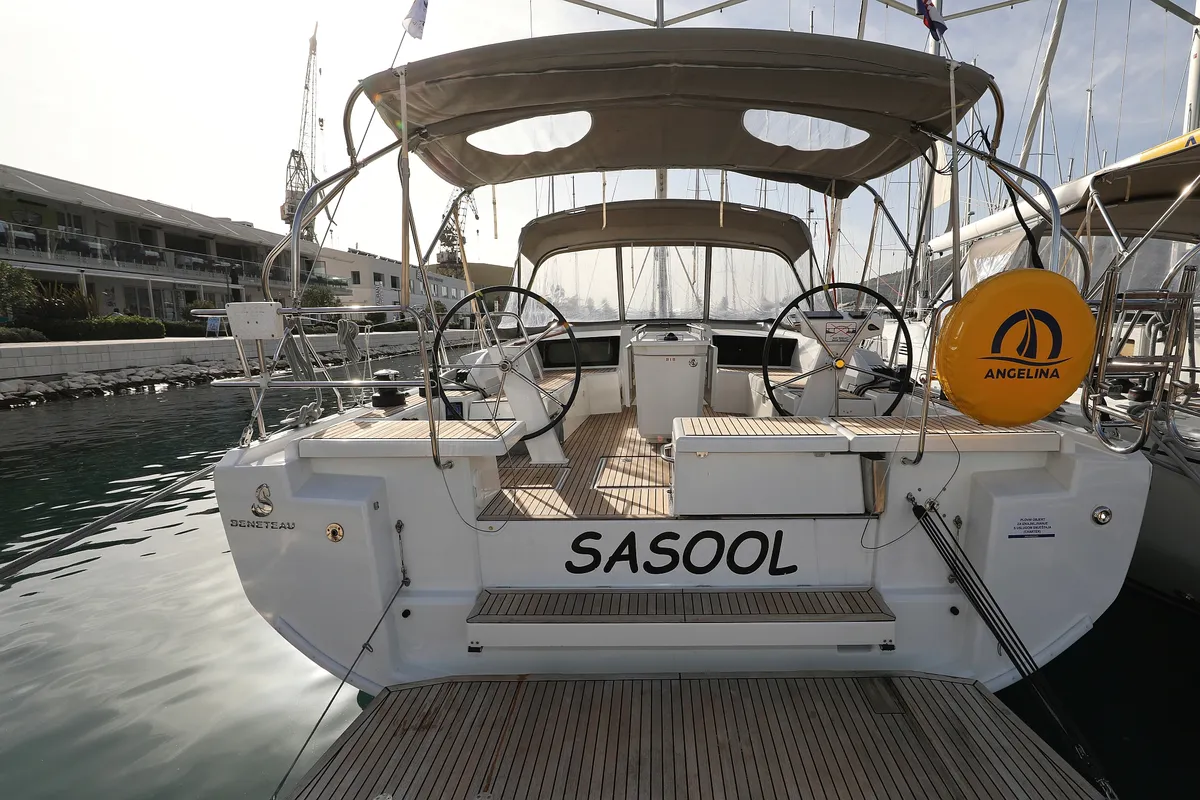 Exterior view of Sasool, a Beneteau Oceanis 46.1 sailboat at Grad Trogir, Croatia