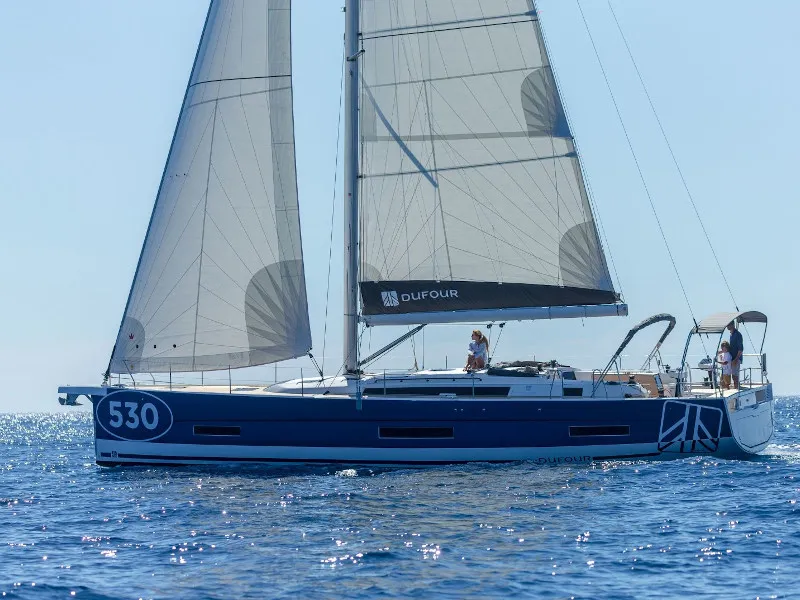 Exterior view of PERSEIDE, a Dufour 530 sailboat at Capo d'Orlando, Italy