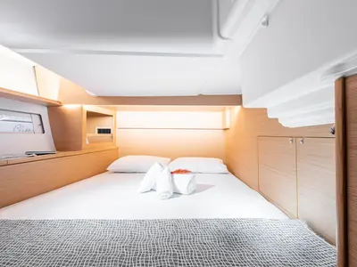 Cabin on PERSEIDE, a Dufour 530 sailboat at Capo d'Orlando, Italy