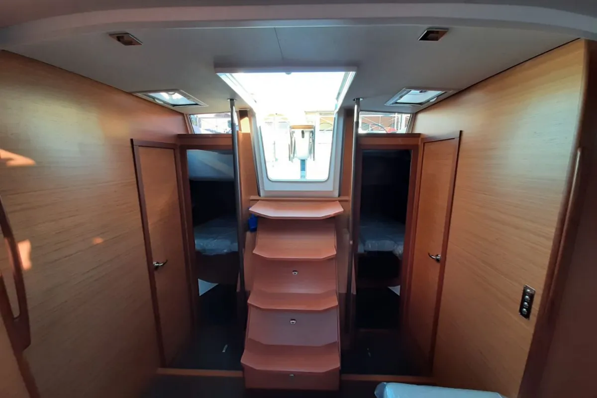 Cabin on PERSEIDE, a Dufour 530 sailboat at Capo d'Orlando, Italy
