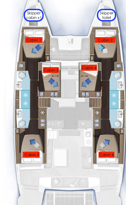 Floor plan of Joyous 2, a Lagoon 51 catamaran at Mai Khao, Thailand