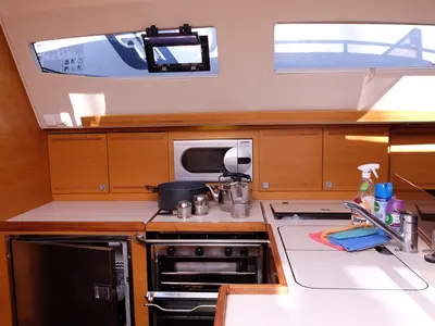 Galley of Aquatica, a Elan Impression 444 sailboat at Athens, Yacht Club Amfitheas, Greece