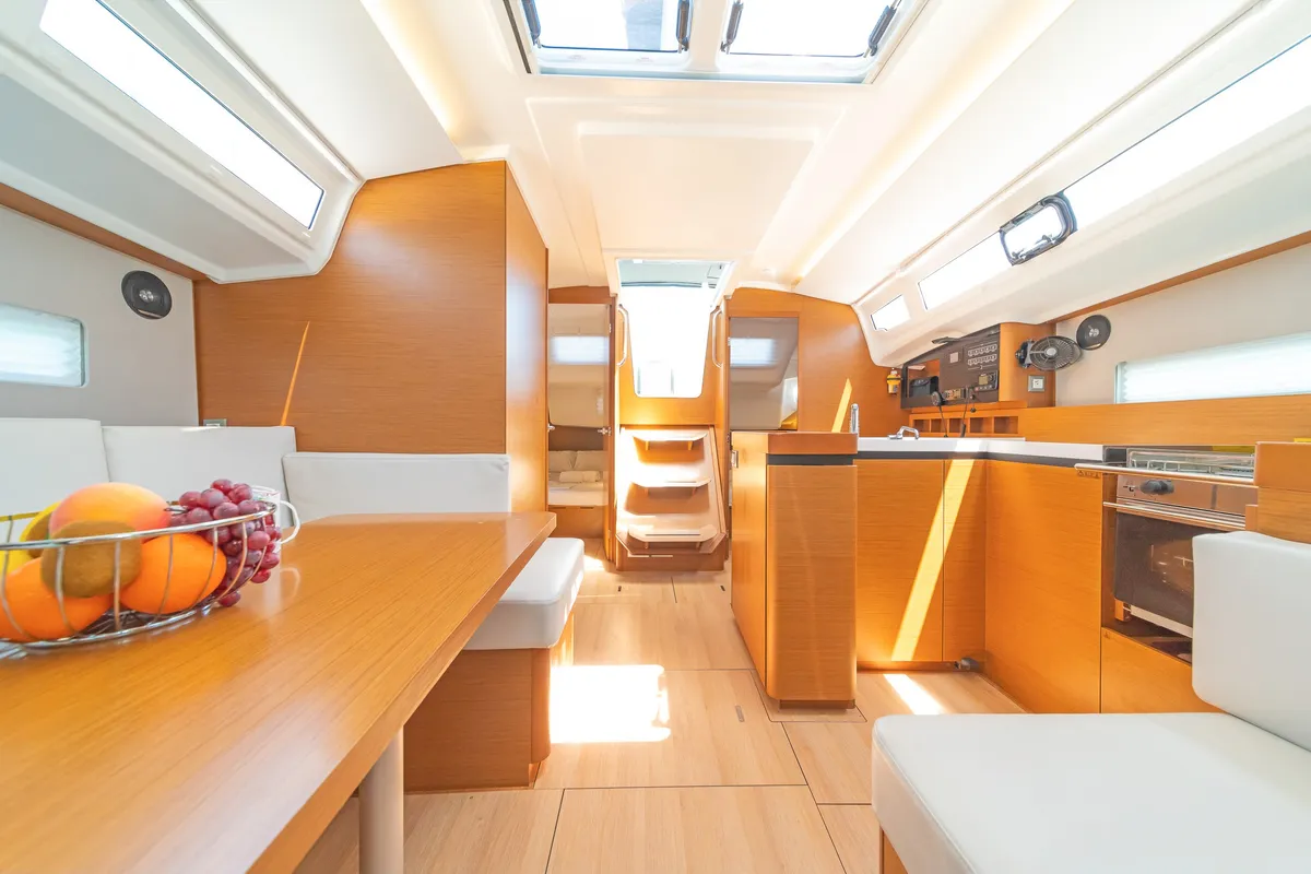 Salon of Zheng Yi Sao, a Jeanneau Sun Odyssey 410 sailboat at Athens, Greece