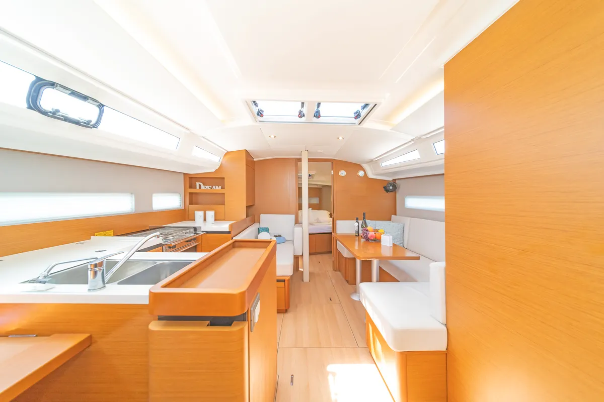 Salon of Zheng Yi Sao, a Jeanneau Sun Odyssey 410 sailboat at Athens, Greece