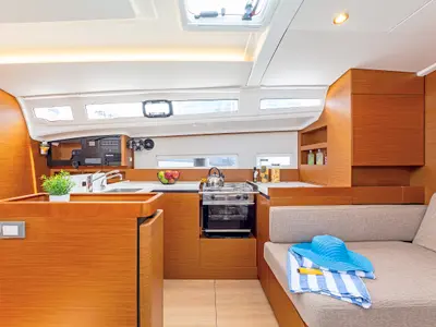 Galley of Zheng Yi Sao, a Jeanneau Sun Odyssey 410 sailboat at Athens, Greece