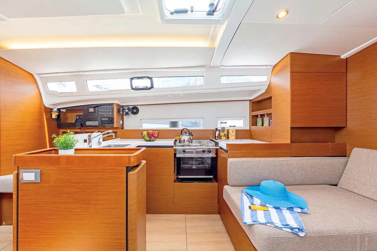 Galley of Zheng Yi Sao, a Jeanneau Sun Odyssey 410 sailboat at Athens, Greece