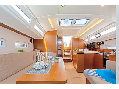 Salon of Zheng Yi Sao, a Jeanneau Sun Odyssey 410 sailboat at Athens, Greece