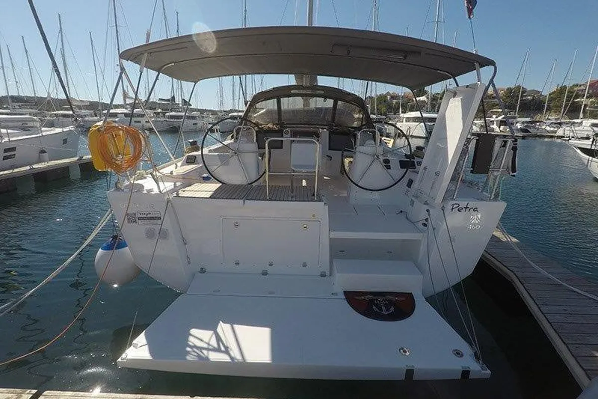 Exterior view of Petra, a Dufour 460 GL sailboat at Grad Šibenik, Croatia