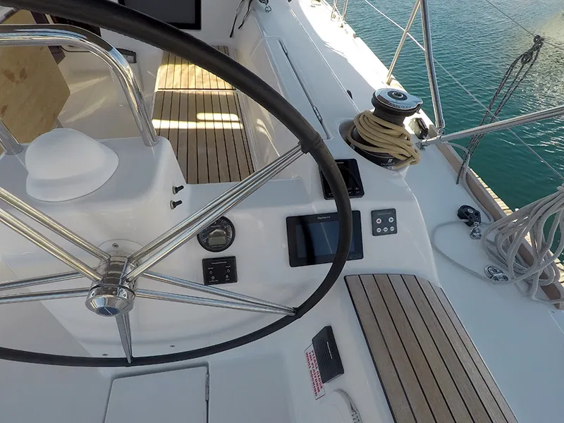 Cockpit of Petra, a Dufour 460 GL sailboat at Grad Šibenik, Croatia