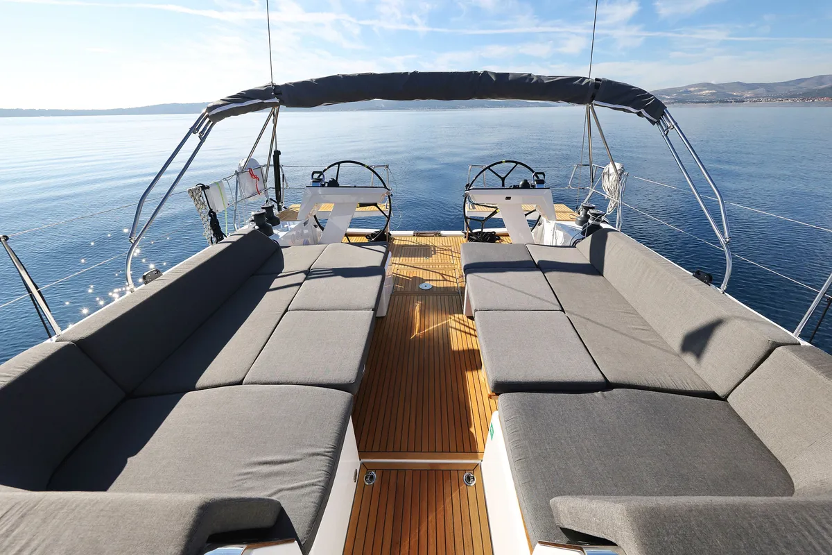 Deck of Tropea, a Hanse 510 sailboat at Grad Kaštela, Croatia