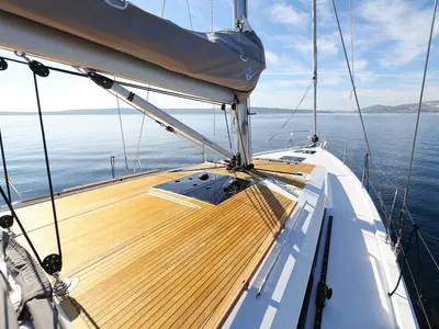 Deck of Tropea, a Hanse 510 sailboat at Grad Kaštela, Croatia
