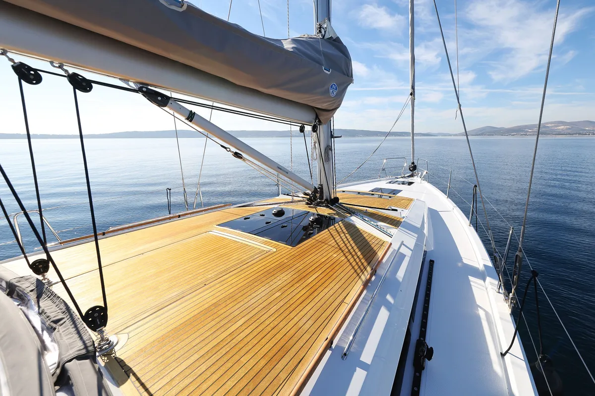 Deck of Tropea, a Hanse 510 sailboat at Grad Kaštela, Croatia