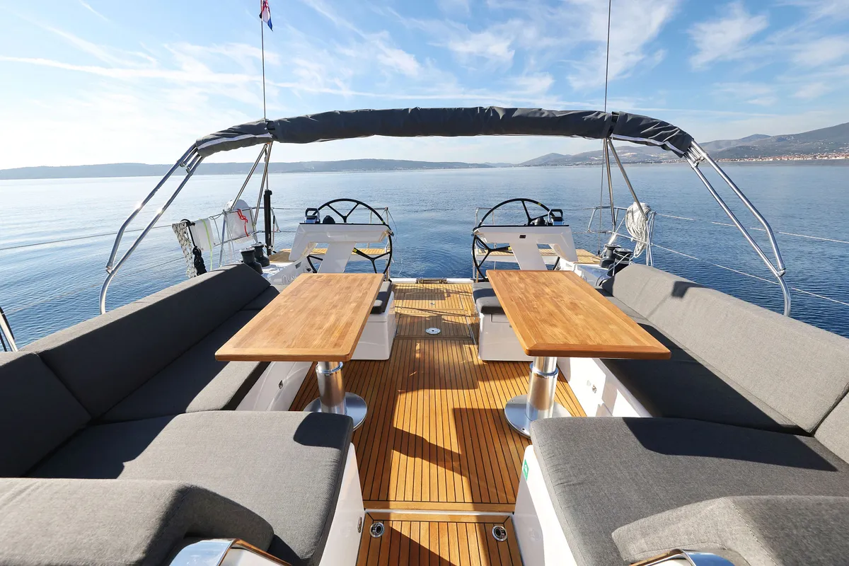 Deck of Tropea, a Hanse 510 sailboat at Grad Kaštela, Croatia