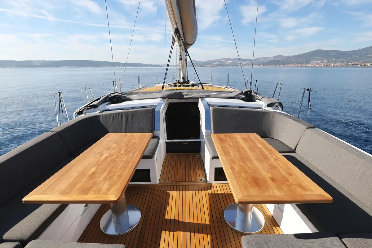 Deck of Tropea, a Hanse 510 sailboat at Grad Kaštela, Croatia
