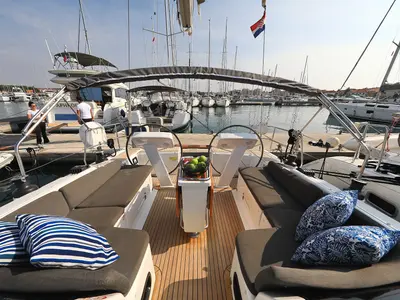 Cockpit of Terna, a Hanse 458 sailboat at Šibenik, Croatia